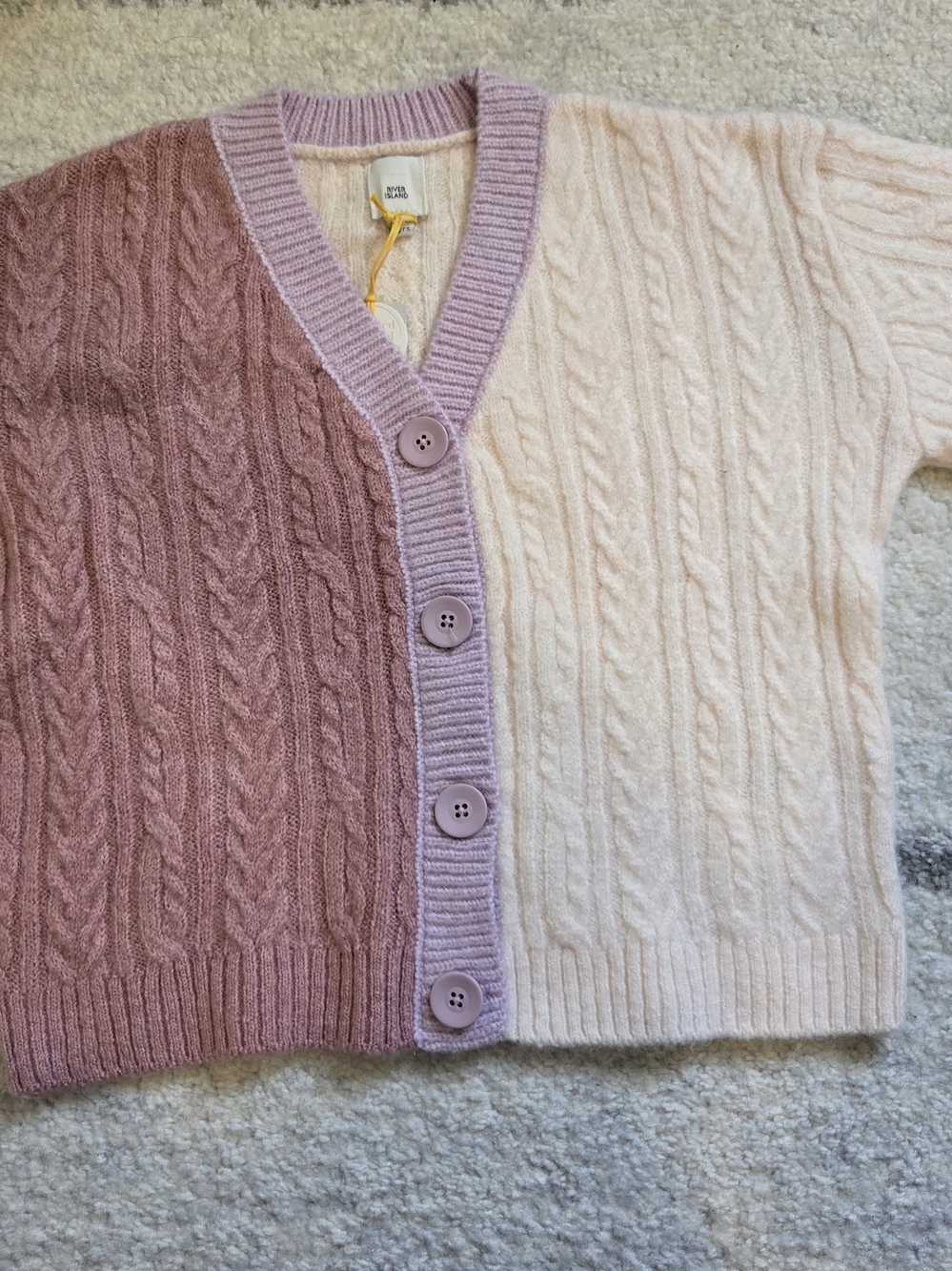 RIVER ISLAND Two-Tone Pink Cable Knit Cardigan